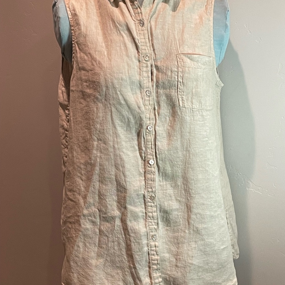 Sigrid Olsen Cream Sleeveless Button-Down Shirt